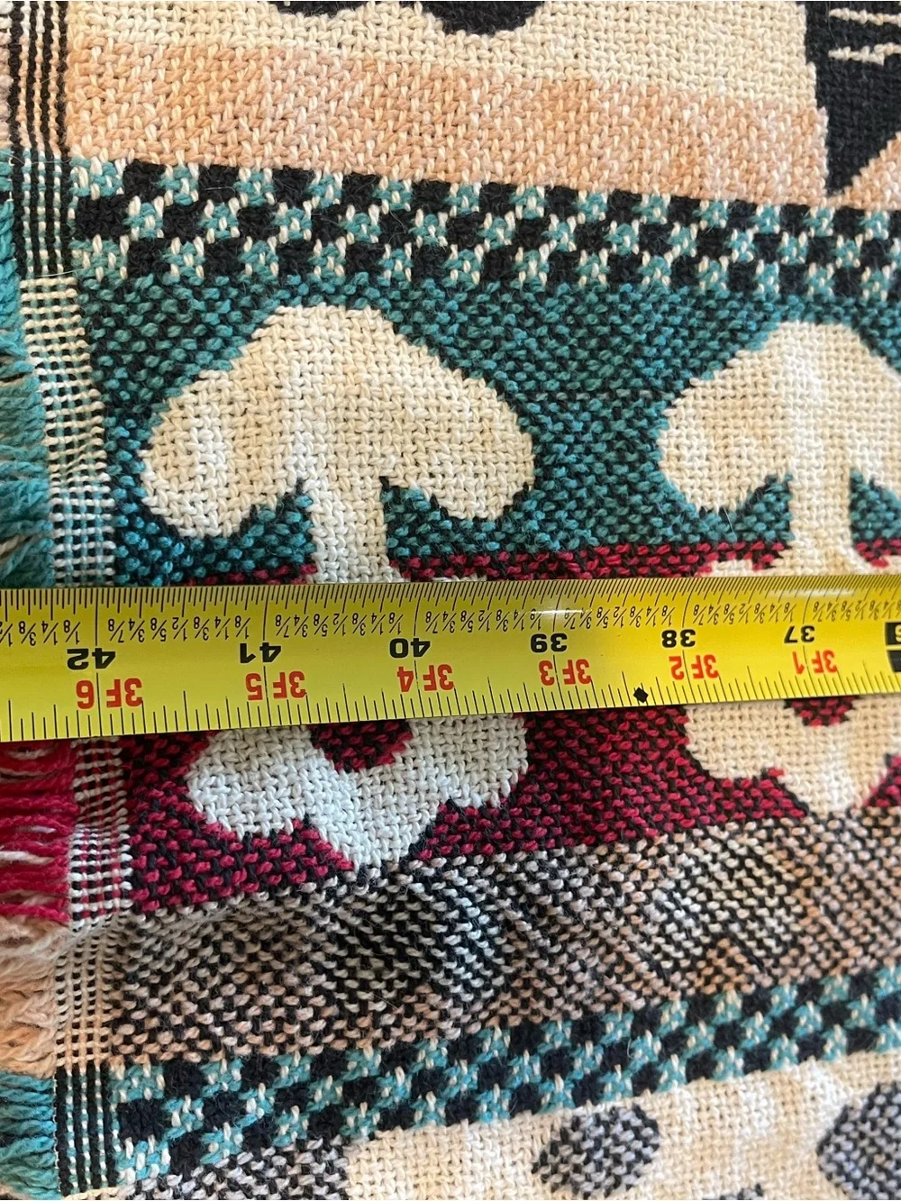 80s Whimsical Cat Woven jacquard  Throw Blanket - with damage -pulled threads